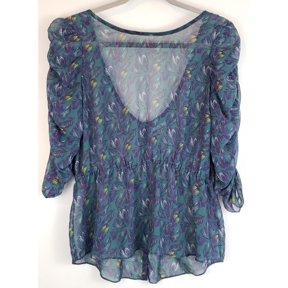 Ecoté | Green Blouse 3/4 Sleeves Feather Detail